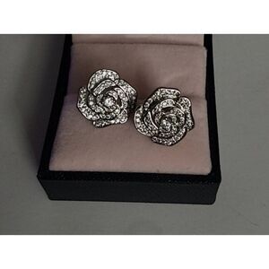 CERTIFIED Genuine Moissanite Diamond Layered Floral Rose Design Stud Earrings